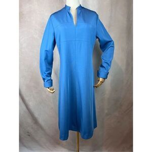 Vintage 1970s Mod Blue Poly Long Sleeve Dress MCM GoGo Retro Disco Plus Size